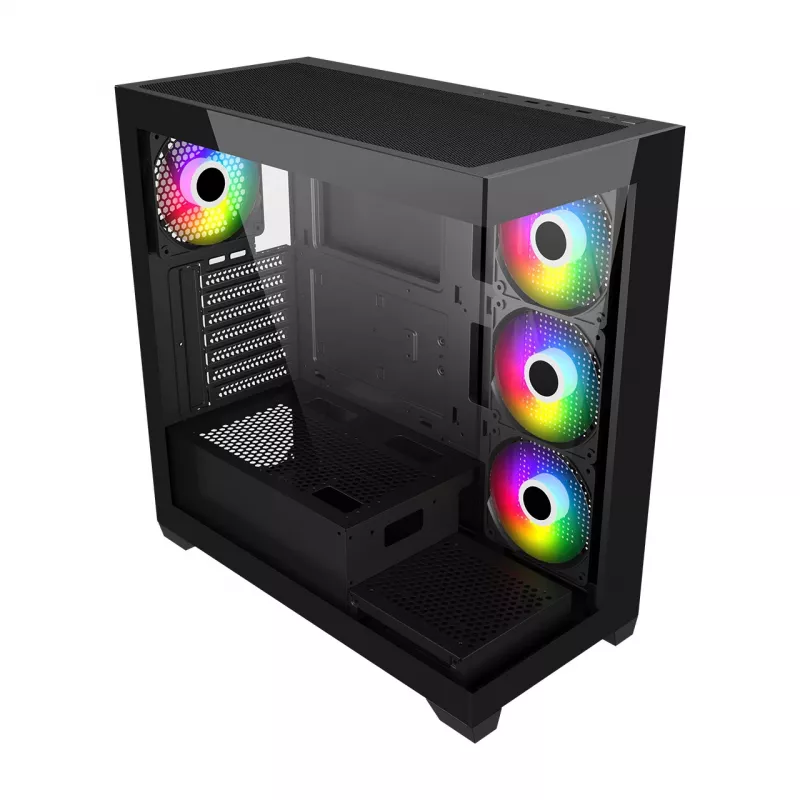 Caixa FSP M340-BA Midi Tower mITX, mATX, ATX preto ARGB, Midi Tower, PC, preto, ATX, micro ATX, Mini-ITX, vidro, SPCC, 17 cm