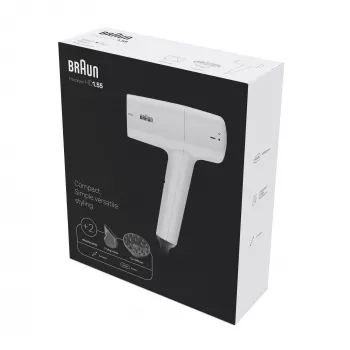 Secador de cabelo BRAUN HD1.55 — 1800 W, 2 níveis de calor, Cool shot, cabo de 1,8 m, branco