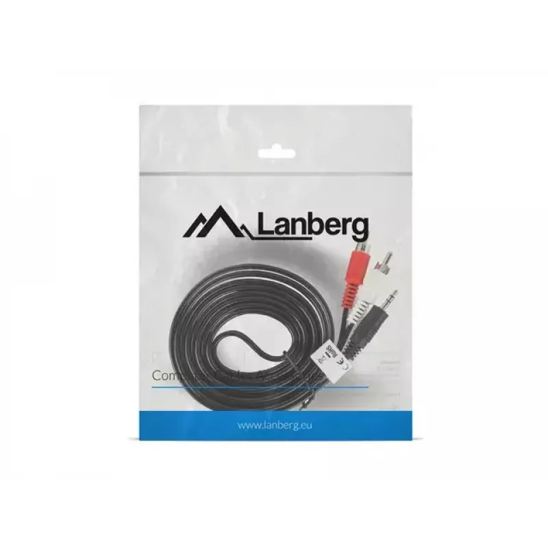 Cabo de áudio Lanberg CA-MJRC-10CC-0020-BK 3,5 mm RCA 2 m preto vermelho branco