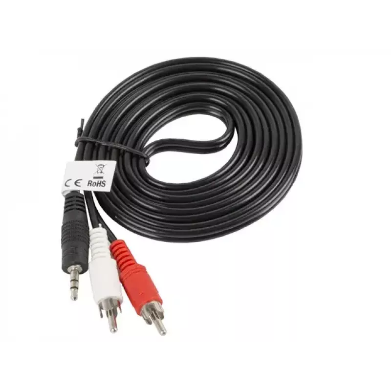 Cabo de áudio Lanberg CA-MJRC-10CC-0020-BK 3,5 mm RCA 2 m preto vermelho branco