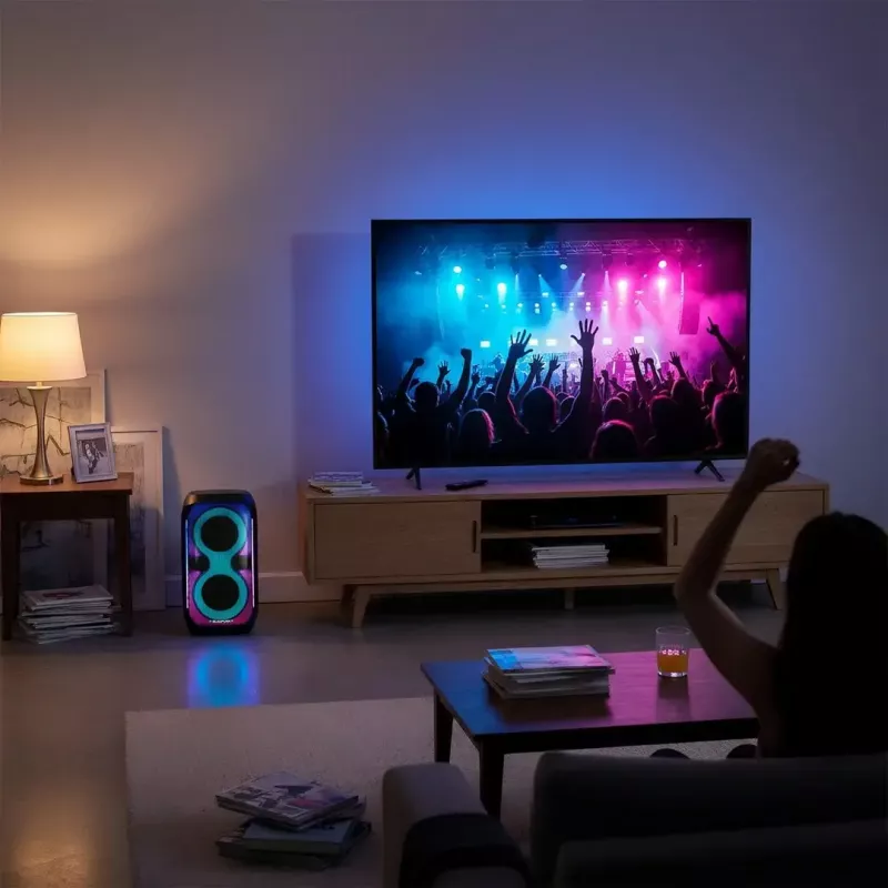 Sistema de altifalantes BLAUPUNKT PB60X — 120W RMS, Bluetooth A2DP, FM, ecrã LED, bateria de 7000mAh, 18h, AUX, comando, 568×322×321 mm