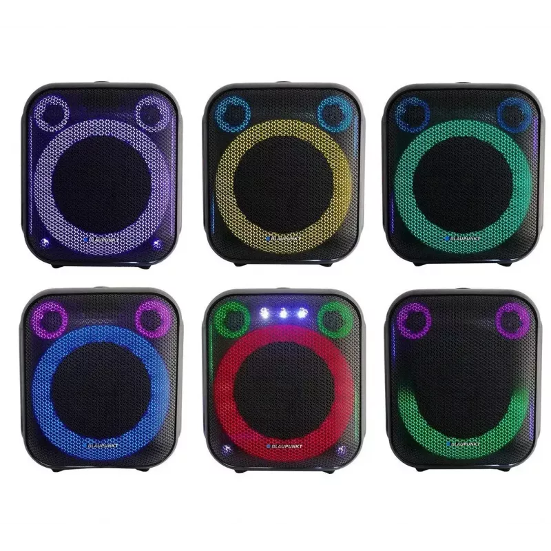 Sistema de altifalantes para interior/exterior BLAUPUNKT PB6LED — 40 W RMS, Bluetooth, FM, MicroSD, indicador LED, bateria de 4500 mAh