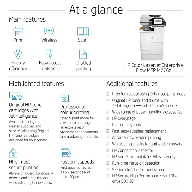 Multifunções HP Color LaserJet Enterprise Flow MFP M776z impressora laser cor