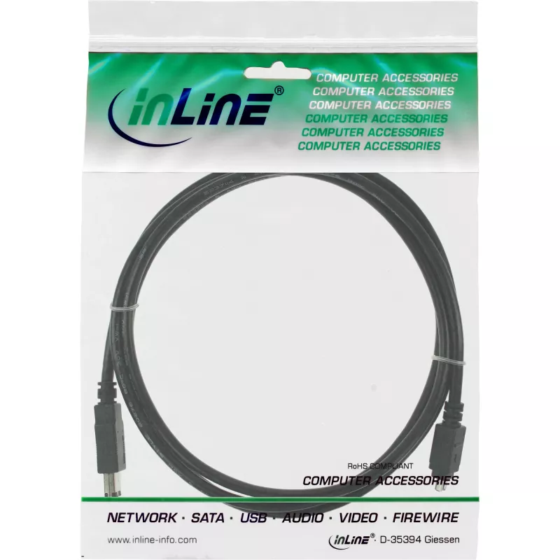 InLine cabo FireWire 400 IEEE1394, 4 pinos macho para 6 pinos macho, 1,8 m, preto