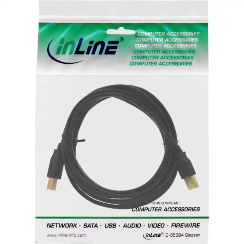 Cabo de extensão USB 2.0 Type-A ficha/conector fêmea InLine 34605B preto 5m