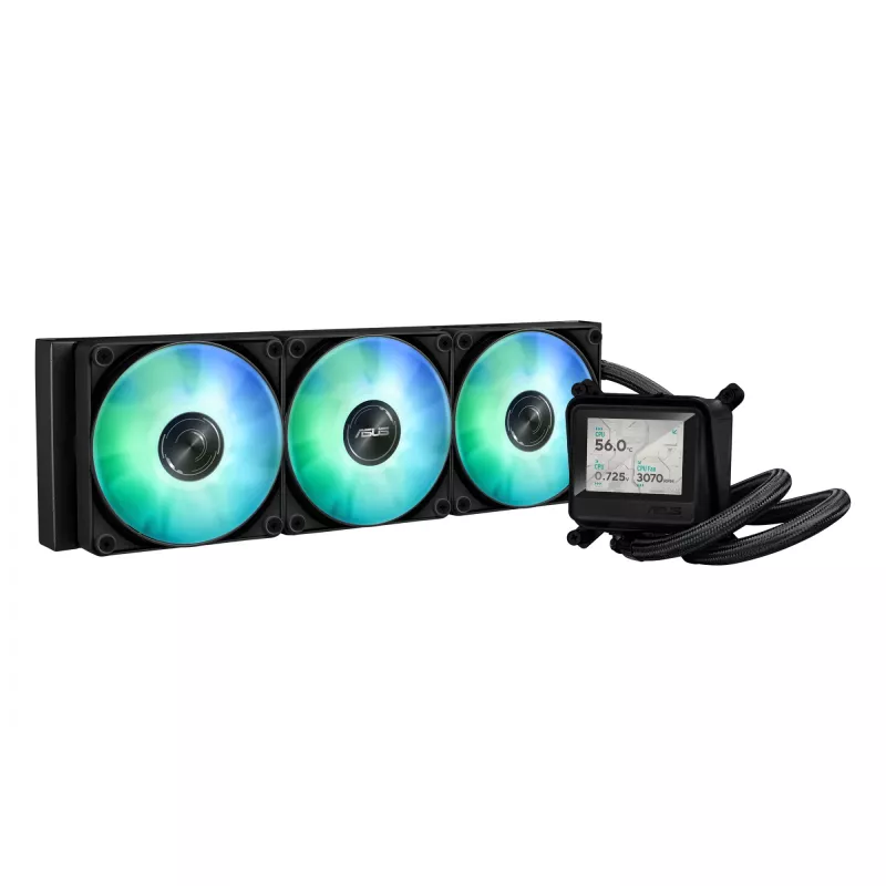 Refrigeração líquida All-in-One ASUS MAX GAMING LC 360 ARGB LCD — radiador de 360 mm, ventoinha de 120 mm, suporta AM4/AM5/LGA1700, preto