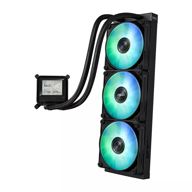 Refrigeração líquida All-in-One ASUS MAX GAMING LC 360 ARGB LCD — radiador de 360 mm, ventoinha de 120 mm, suporta AM4/AM5/LGA1700, preto