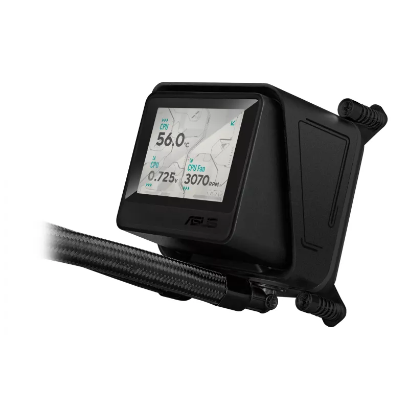 Refrigeração líquida All-in-One ASUS MAX GAMING LC 360 ARGB LCD — radiador de 360 mm, ventoinha de 120 mm, suporta AM4/AM5/LGA1700, preto