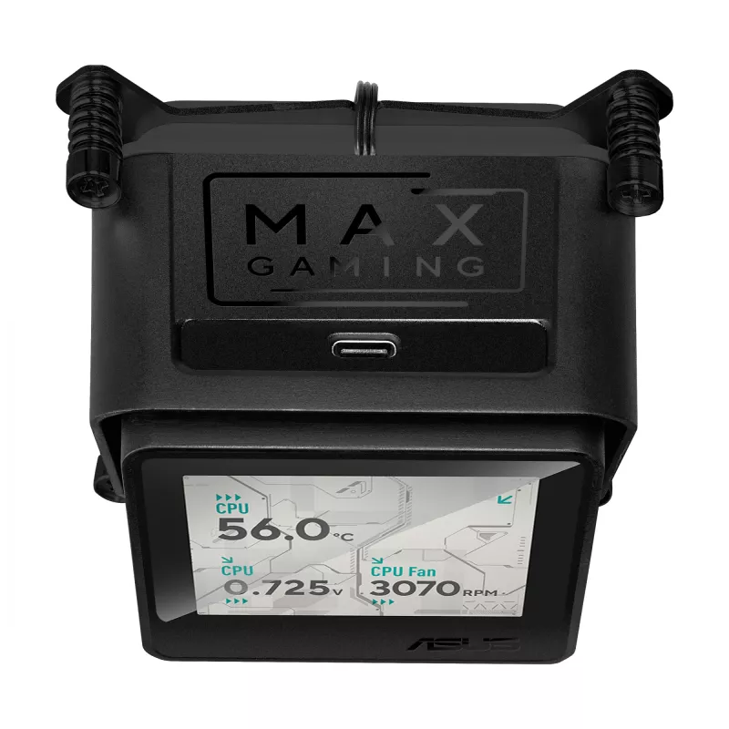 Refrigeração líquida All-in-One ASUS MAX GAMING LC 360 ARGB LCD — radiador de 360 mm, ventoinha de 120 mm, suporta AM4/AM5/LGA1700, preto