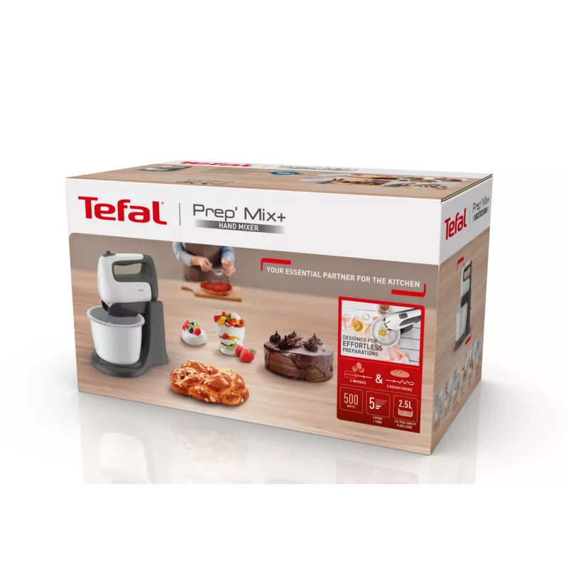 Batedeira manual Tefal PrepMix+ HT464138 com taça de suporte 500 W cinzento/branco
