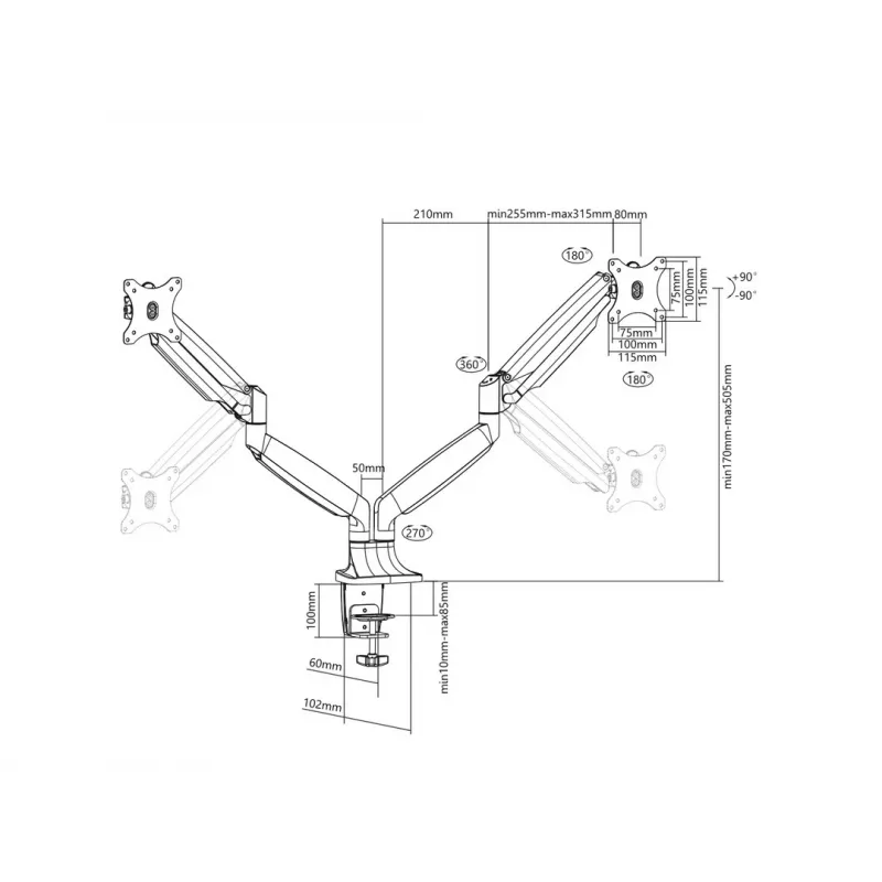 Multibrackets M Deskmount Gas Spring Dual preto