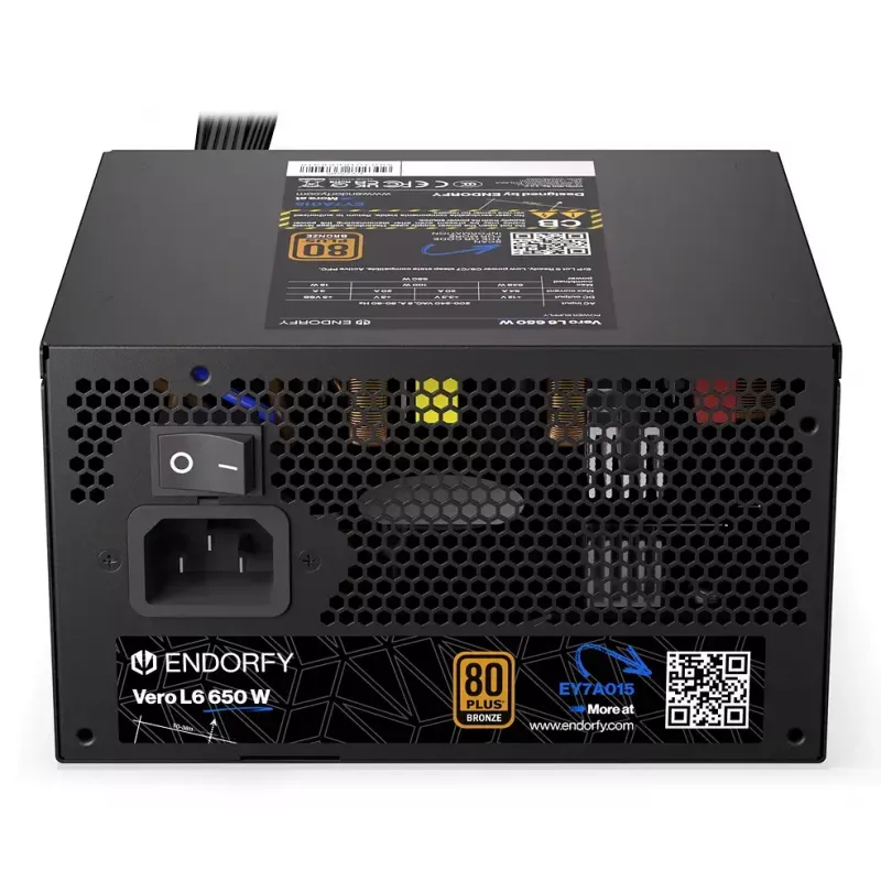 Fonte de alimentação ENDORFY Vero L6 650 W ATX 24-Pin, 80 PLUS Bronze, ventoinha de 120 mm, preto