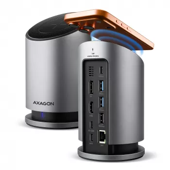AXAGON HMC-WL9 Hub docking USB-C 9‑em‑1 com 10 Gbit/s, 100W PD, 8K HDMI, Ethernet, carregamento sem fios