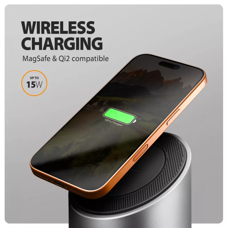 AXAGON HMC-WL9 Hub docking USB-C 9‑em‑1 com 10 Gbit/s, 100W PD, 8K HDMI, Ethernet, carregamento sem fios