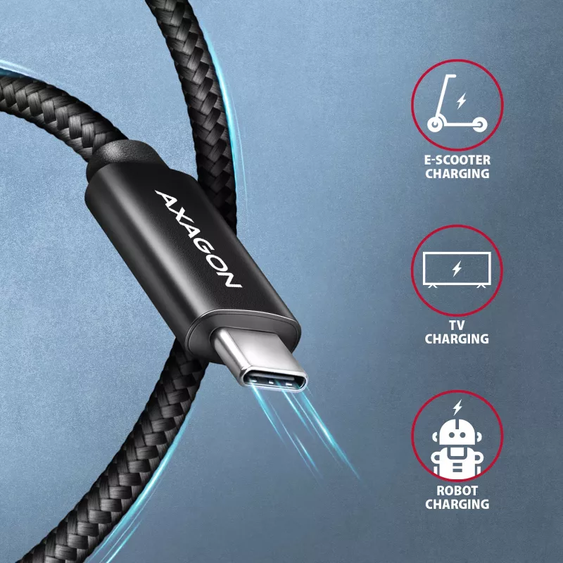 Cabo USB-C para USB-C AXAGON BUCM4X-CM05AB — USB4 Gen 3x2, 40 Gbit/s, 240 W, 0,5 m, preto