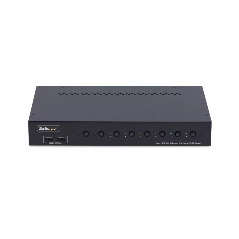 StarTech.com Comutador KVM HDMI de 8 portas com kit de montagem em rack 1U, 4K 60Hz HDMI 2.0, comutação por botão e tecla de atalho, hub USB de 4 portas, independente do sistema operativo, compatível com TAA