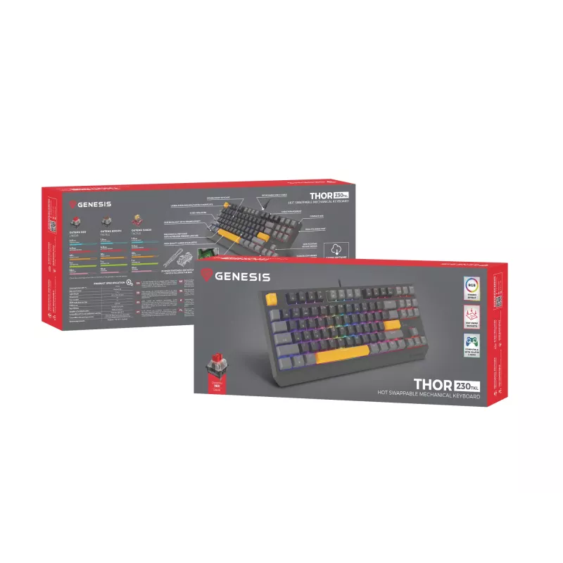 GENESIS Thor 230 TKL teclado gaming USB + RF Wireless + Bluetooth QWERTY preto, cinzento, laranja