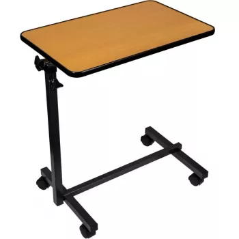 Mesa de cama ActionMed SP100AM — mesa de cama de altura ajustável, tampo retangular, inclinável, rodas com travão, carga máx. 20 kg, cor de madeira