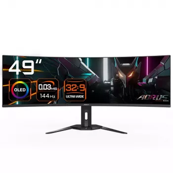 Monitor GIGABYTE 49 polegadas OLED CO49DQ DQHD 5120×1440 144 Hz, HDR, FreeSync, 10-bit, 2×HDMI 2.1, USB-C, VESA 100×100
