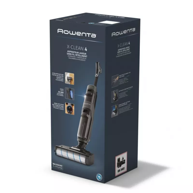 Aspirador vertical Rowenta X-Clean 4 GZ5035WO — sem fios 200 W, limpeza a seco e a húmido, sem saco, filtro de espuma/água, bateria de iões de lítio