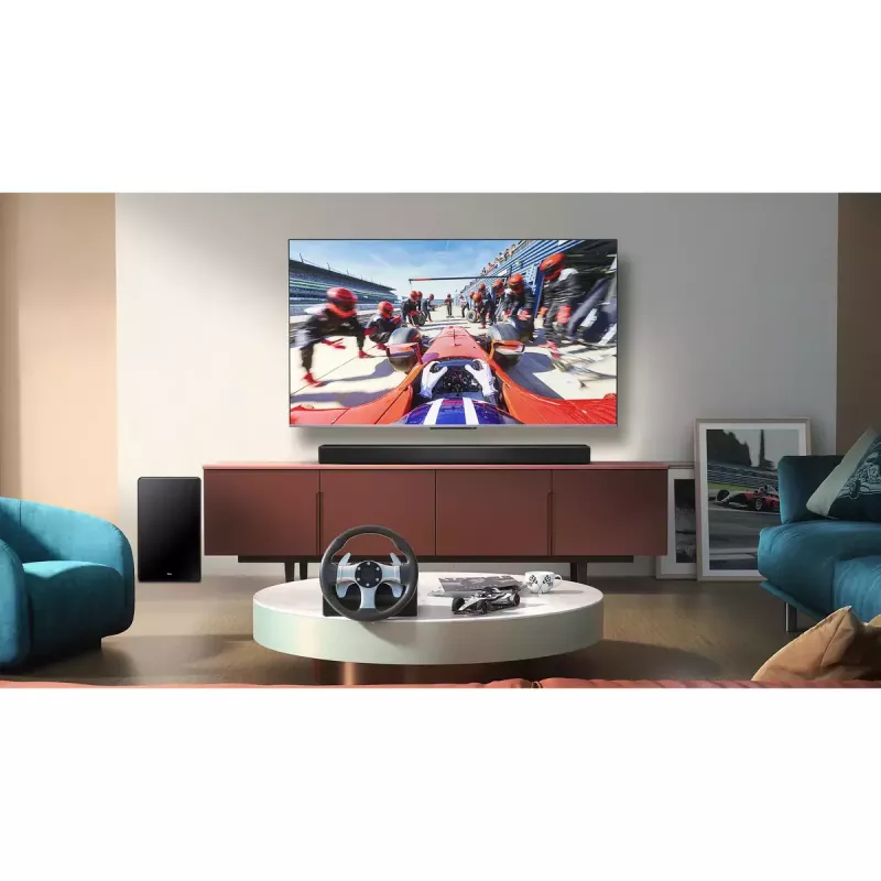 Barra de som TCL Q75H 620W 5.1.2 canais com subwoofer ativo sem fios, HDMI 2.1, Bluetooth 5.3, Wi-Fi 5, 1040×110×58 mm