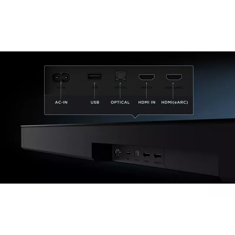 Barra de som TCL Q75H 620W 5.1.2 canais com subwoofer ativo sem fios, HDMI 2.1, Bluetooth 5.3, Wi-Fi 5, 1040×110×58 mm
