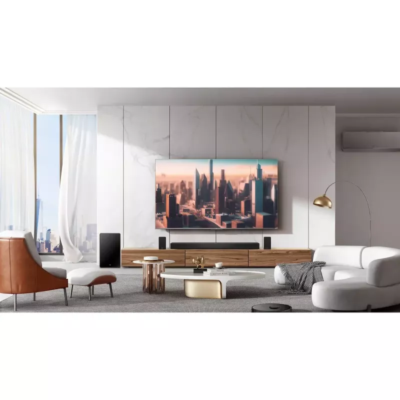 Barra de som TCL Q Q85H Class 7.1.4 canais com Dolby Atmos, subwoofer sem fios e colunas surround sem fios