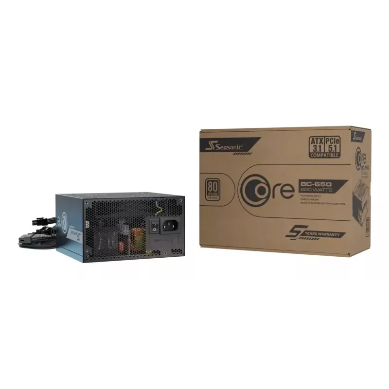 Fonte de alimentação Seasonic CORE BC-650 650W ATX 20+4-Pin, 80 PLUS Bronze, preto, ventoinha de 120 mm
