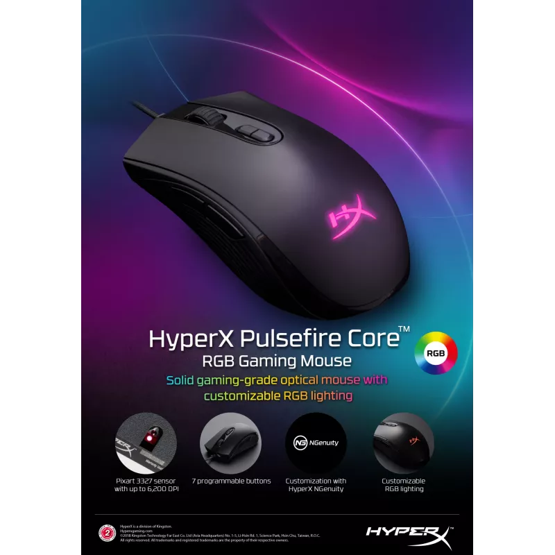 HyperX Pulsefire Core – Rato gaming (Preto)