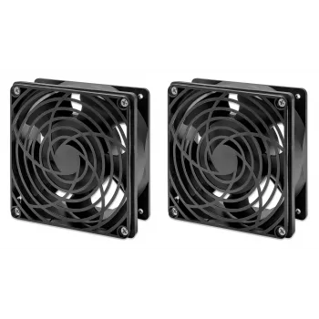 Unidade de ventilação de 2 ventoinhas Intellinet para caixa de parede de 19 polegadas, montagem no teto, cabo de alimentação de 1,8 m com ficha EU CEE 7/7, formato 120 x 120 mm, conjunto de ligação à terra incluído, preto