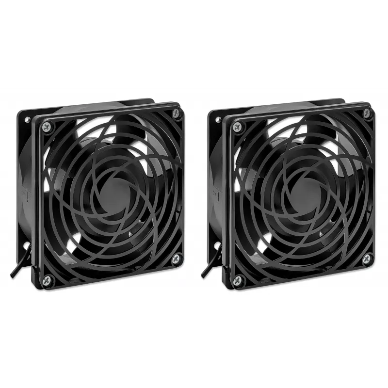 Unidade de ventilação de 2 ventoinhas Intellinet para caixa de parede de 19 polegadas, montagem no teto, cabo de alimentação de 1,8 m com ficha EU CEE 7/7, formato 120 x 120 mm, conjunto de ligação à terra incluído, preto