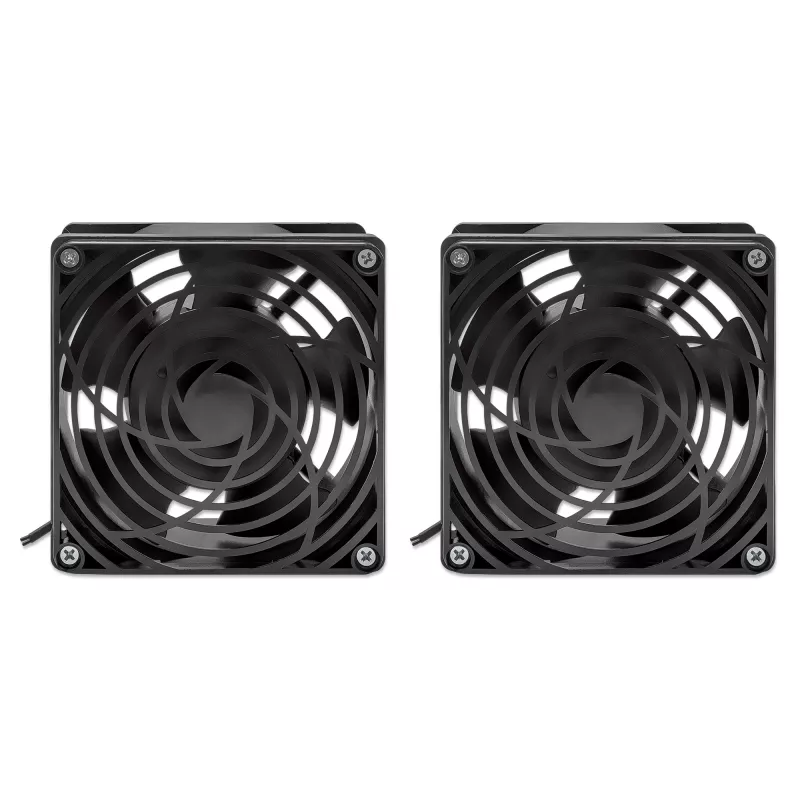 Unidade de ventilação de 2 ventoinhas Intellinet para caixa de parede de 19 polegadas, montagem no teto, cabo de alimentação de 1,8 m com ficha EU CEE 7/7, formato 120 x 120 mm, conjunto de ligação à terra incluído, preto