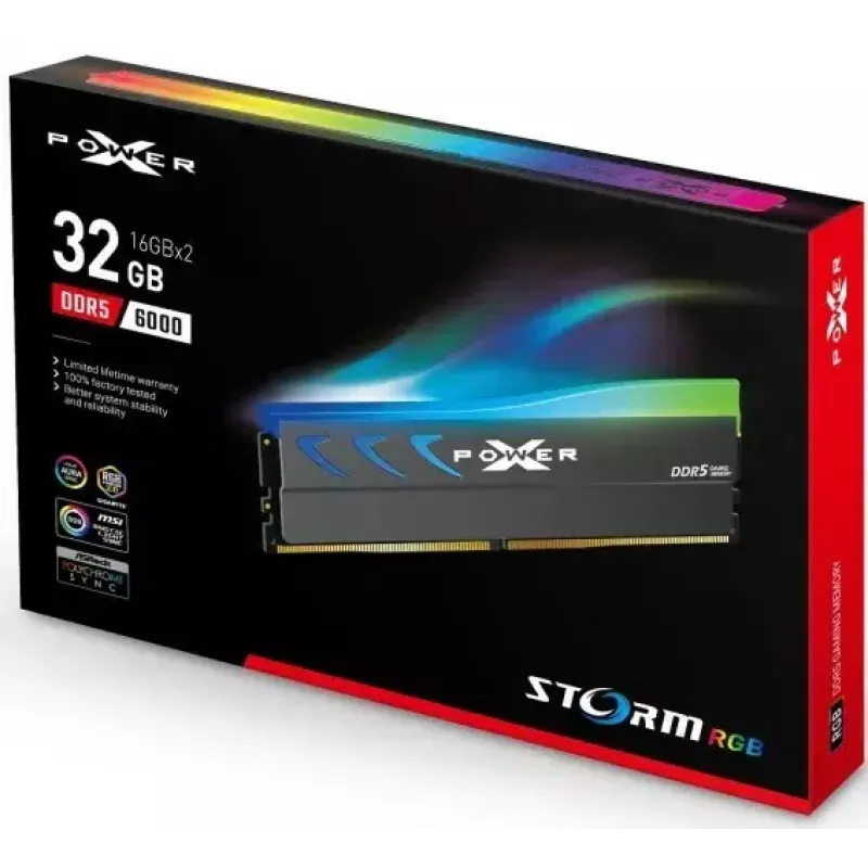 Módulo RAM Silicon Power Storm RGB DDR5 32GB (2x16GB) 6000MT/s CL36 1,35V dissipador RGB