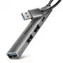 Hub USB AXAGON HUE-STA — barra de alumínio de 4 portas, 1× USB-A 5 Gbit/s + 2× USB-A e 1× USB-C 480 Mbit/s, host USB-A, cinzento
