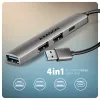 Hub USB AXAGON HUE-STA — barra de alumínio de 4 portas, 1× USB-A 5 Gbit/s + 2× USB-A e 1× USB-C 480 Mbit/s, host USB-A, cinzento