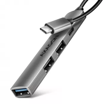 Hub USB AXAGON HUE-STC, barra de alumínio de 4 portas, 1x USB-A 5 Gbit/s + 2x USB-A e 1x USB-C 480 Mbit/s, host USB-C, cabo de 12 cm, cinzento