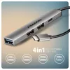 Hub USB AXAGON HUE-STC, barra de alumínio de 4 portas, 1x USB-A 5 Gbit/s + 2x USB-A e 1x USB-C 480 Mbit/s, host USB-C, cabo de 12 cm, cinzento