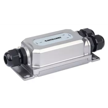 Extensor PoE++ Gigabit antivandalismo para exterior de 2 portas Intellinet, duas portas de 30 W, estende PoE até 100 m, orçamento de potência de 60 W, compatível com IEEE 802.3bt (4PPoE), à prova de água IP67, certificado IK10, caixa metálica