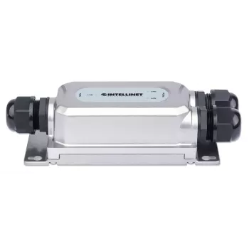 Extensor PoE++ Gigabit antivandalismo para exterior de 2 portas Intellinet, duas portas de 30 W, estende PoE até 100 m, orçamento de potência de 60 W, compatível com IEEE 802.3bt (4PPoE), à prova de água IP67, certificado IK10, caixa metálica
