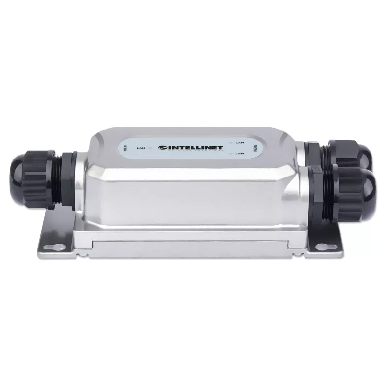 Extensor PoE++ Gigabit antivandalismo para exterior de 2 portas Intellinet, duas portas de 30 W, estende PoE até 100 m, orçamento de potência de 60 W, compatível com IEEE 802.3bt (4PPoE), à prova de água IP67, certificado IK10, caixa metálica