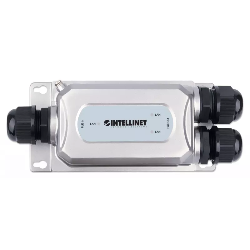 Extensor PoE++ Gigabit antivandalismo para exterior de 2 portas Intellinet, duas portas de 30 W, estende PoE até 100 m, orçamento de potência de 60 W, compatível com IEEE 802.3bt (4PPoE), à prova de água IP67, certificado IK10, caixa metálica