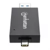 Leitor/gravador de cartões múltiplos combinado Manhattan USB-A / USB-C, 5 Gbit/s (USB 3.2 Gen1 também conhecido como USB 3.0), ficha para slots microSD e SD/MMC, formato mini, SuperSpeed USB, Windows ou Mac, preto/transparente, três anos de garantia