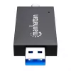Leitor/gravador de cartões múltiplos combinado Manhattan USB-A / USB-C, 5 Gbit/s (USB 3.2 Gen1 também conhecido como USB 3.0), ficha para slots microSD e SD/MMC, formato mini, SuperSpeed USB, Windows ou Mac, preto/transparente, três anos de garantia