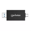 Leitor/gravador de cartões múltiplos combinado Manhattan USB-A / USB-C, 5 Gbit/s (USB 3.2 Gen1 também conhecido como USB 3.0), ficha para slots microSD e SD/MMC, formato mini, SuperSpeed USB, Windows ou Mac, preto/transparente, três anos de garantia