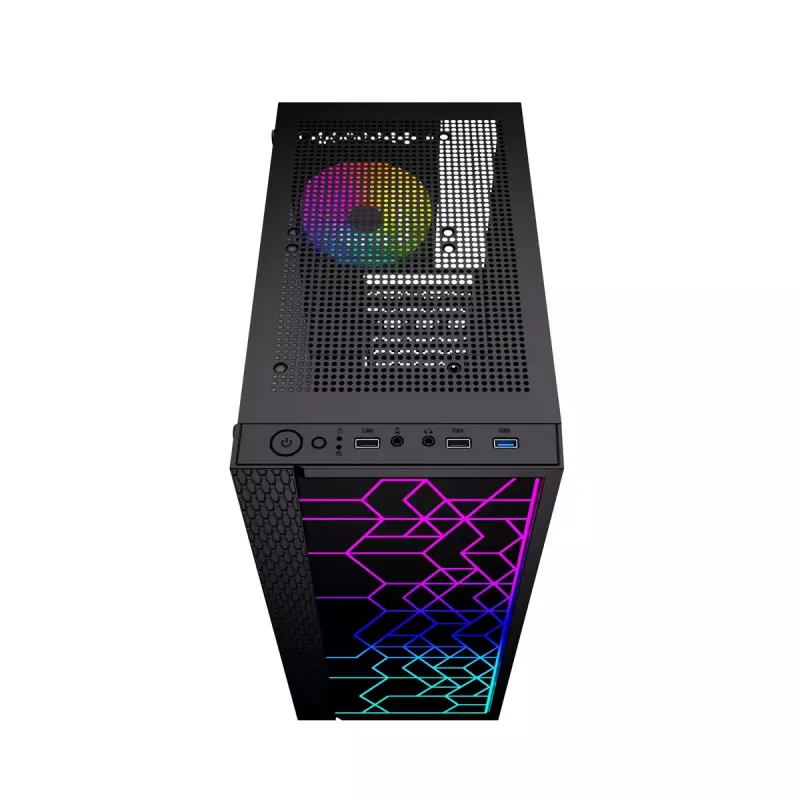 Caixa para PC GEMBIRD Fornax 2500 Midi Tower preto — suporte ATX/ITX, vidro temperado, RGB, 3x120 mm à frente, 2x2,5 polegadas baías