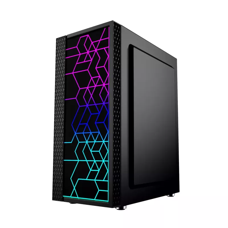 Caixa para PC GEMBIRD Fornax 2500 Midi Tower preto — suporte ATX/ITX, vidro temperado, RGB, 3x120 mm à frente, 2x2,5 polegadas baías