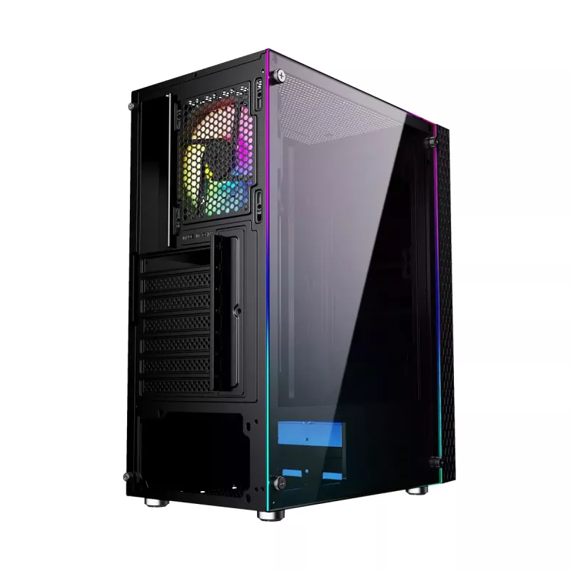 Caixa para PC GEMBIRD Fornax 2500 Midi Tower preto — suporte ATX/ITX, vidro temperado, RGB, 3x120 mm à frente, 2x2,5 polegadas baías