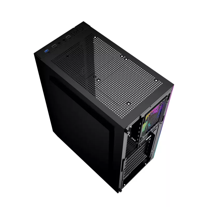 Caixa para PC GEMBIRD Fornax 2500 Midi Tower preto — suporte ATX/ITX, vidro temperado, RGB, 3x120 mm à frente, 2x2,5 polegadas baías