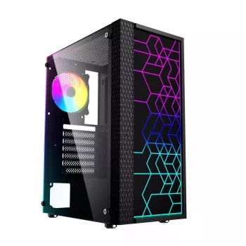 Caixa para PC GEMBIRD Fornax 2500 Midi Tower preto — suporte ATX/ITX, vidro temperado, RGB, 3x120 mm à frente, 2x2,5 polegadas baías