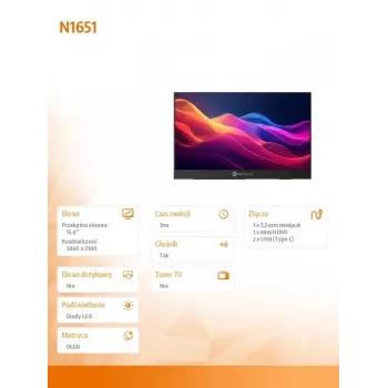Monitor Neovo N1651 15 polegadas OLED 4K USB-C mHDMI 400n